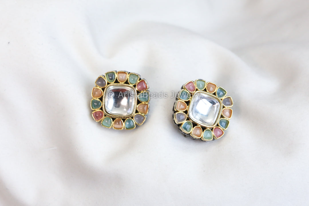 Large Contemporary Uncut Kundan Studs