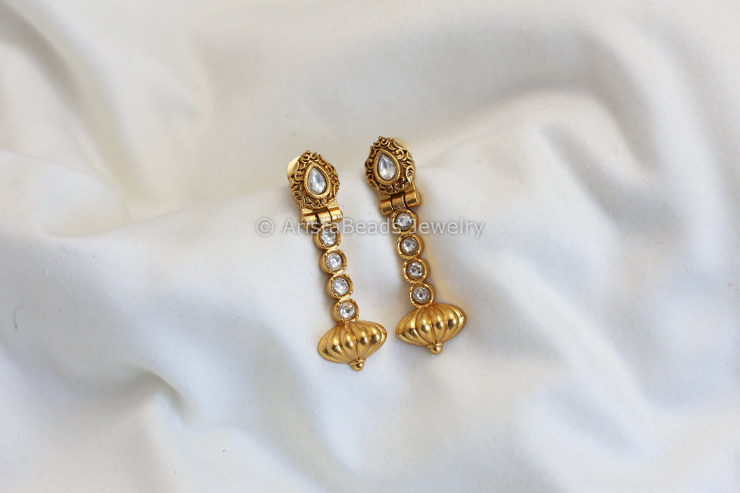 Contemporary Matt Gold Kundan Earrings