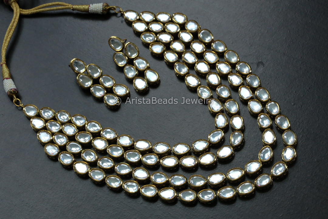 4 Layer Rajawadi Kundan Necklace Set