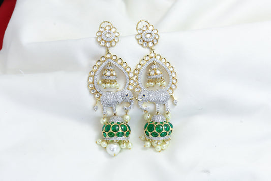 Kundan Polki Chandbaali Jhumka - Green