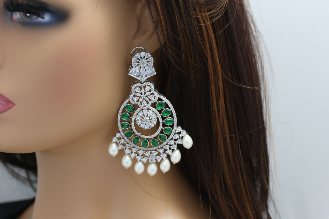 Premium CZ & Hydro Chandbaali - Green