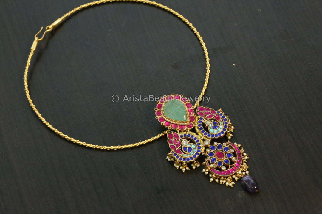 Fluorite & Kundan Fusion Pendant (Removable)