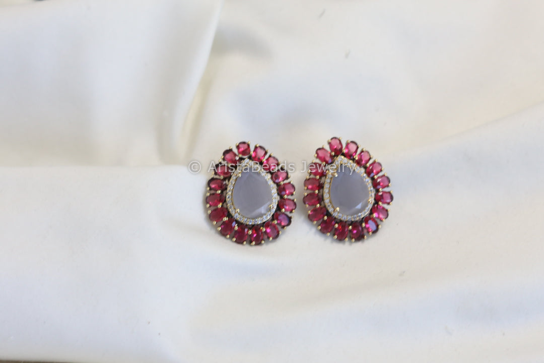 Red Gray Monalisa Stone Studs