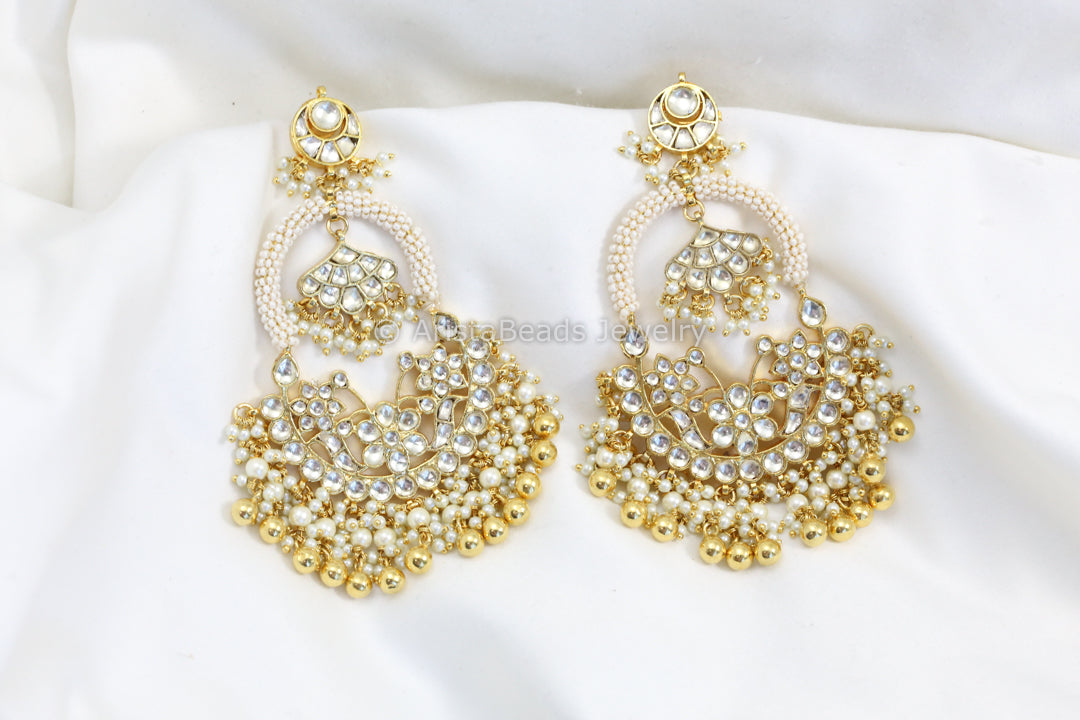 Fine Pachi Kundan Pearl Chandbaali