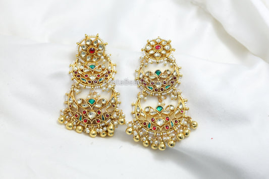 Large Fine Pachi Kundan Chandbaali _ Gold Drops