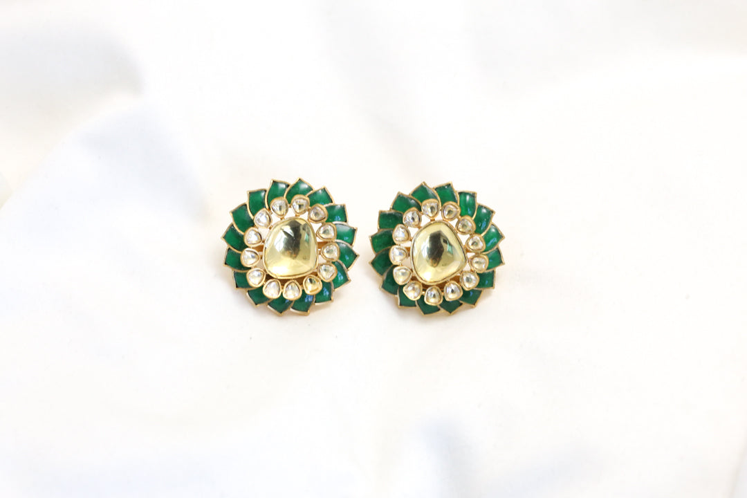Premium Green Uncut Polki Studs