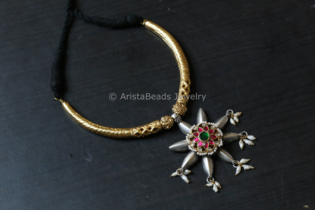 Silver Look Jadau Fusion Hasli Necklace