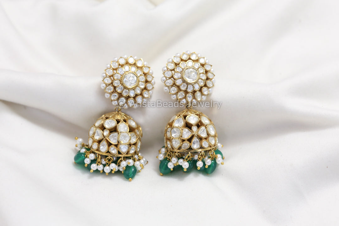 925 Sterling Silver Jhumka With Real Moissanite Polki