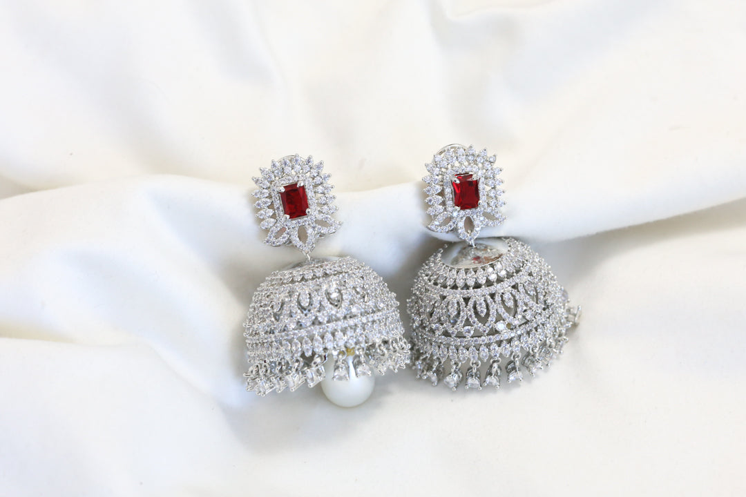 Large Rotating CZ Jhumka - Red