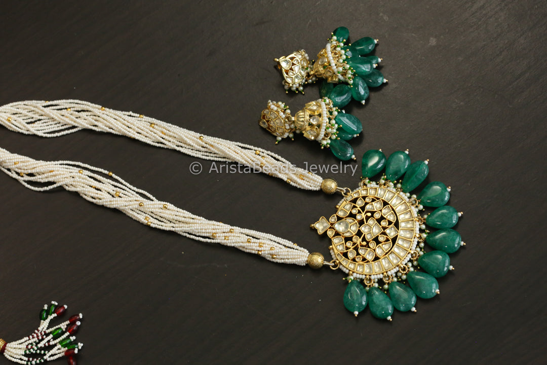 Fine Pachi Necklace Set With Green Onyx Drops