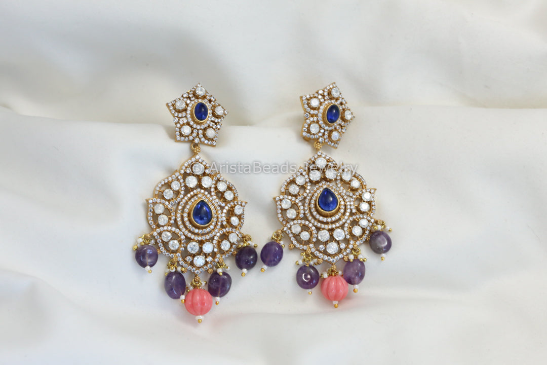 Real Moissanite Blue Pota Earrings - Coral Drop