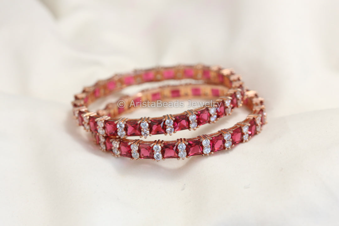 Wine CZ Bangle Set (Set of 2)
