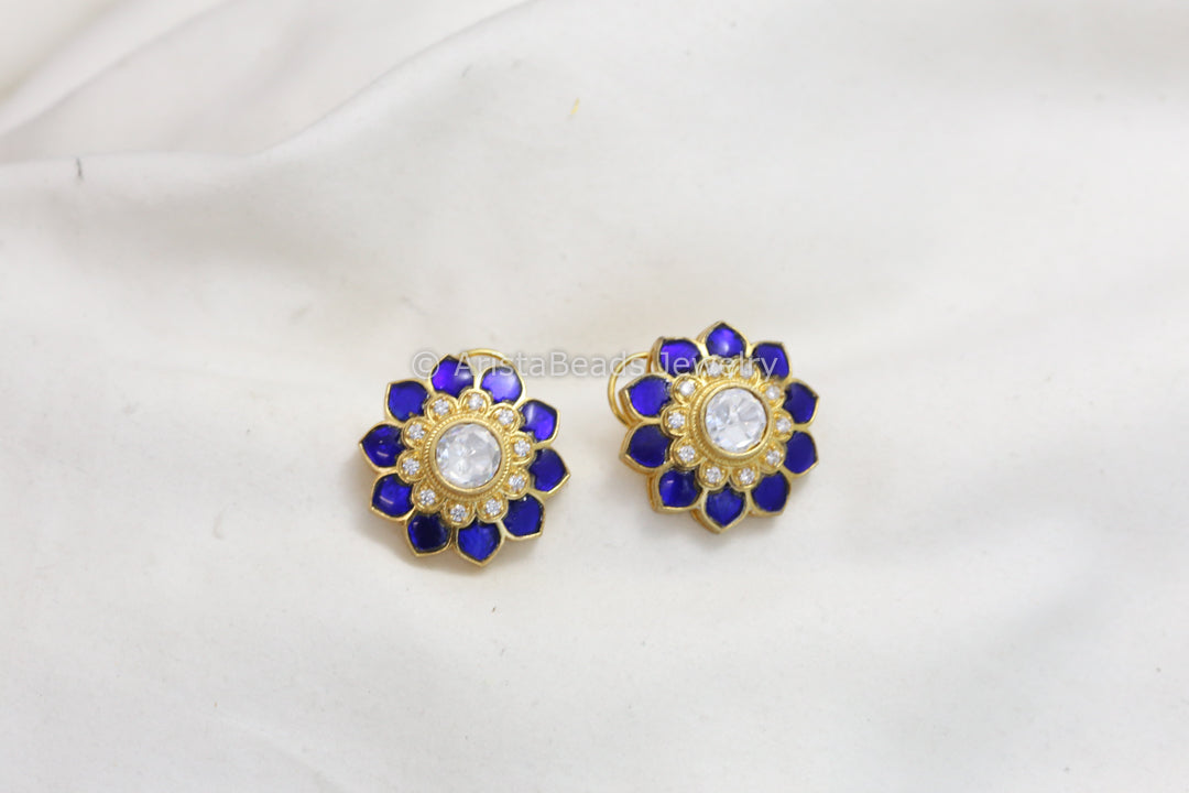 Jadau Kundan Polki Studs - Blue