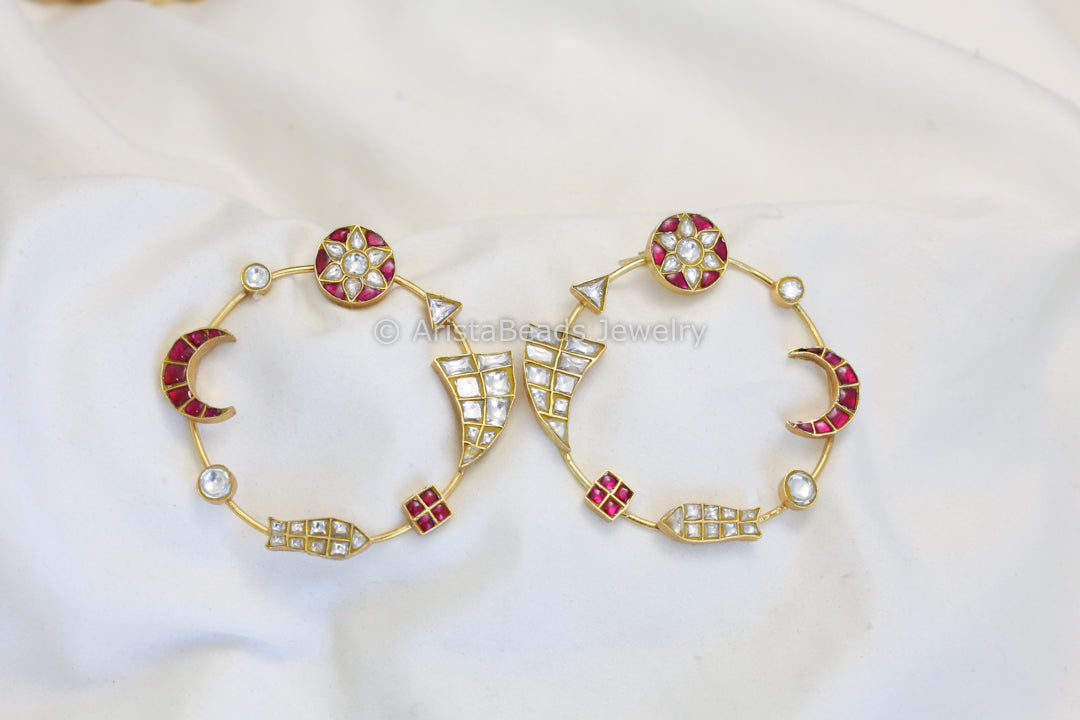 Contemporary Jadau Kundan Chandbaali - Ruby