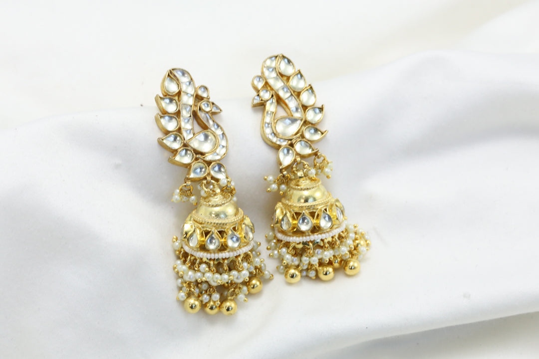 Clear Mayura Pachi Kundan Jhumka
