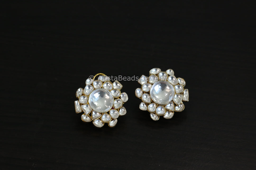 Large Clear Polki Kundan Studs