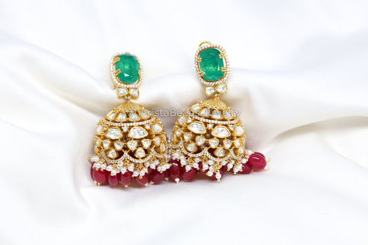 Large Real Moissanite Green Doublet Jhumka
