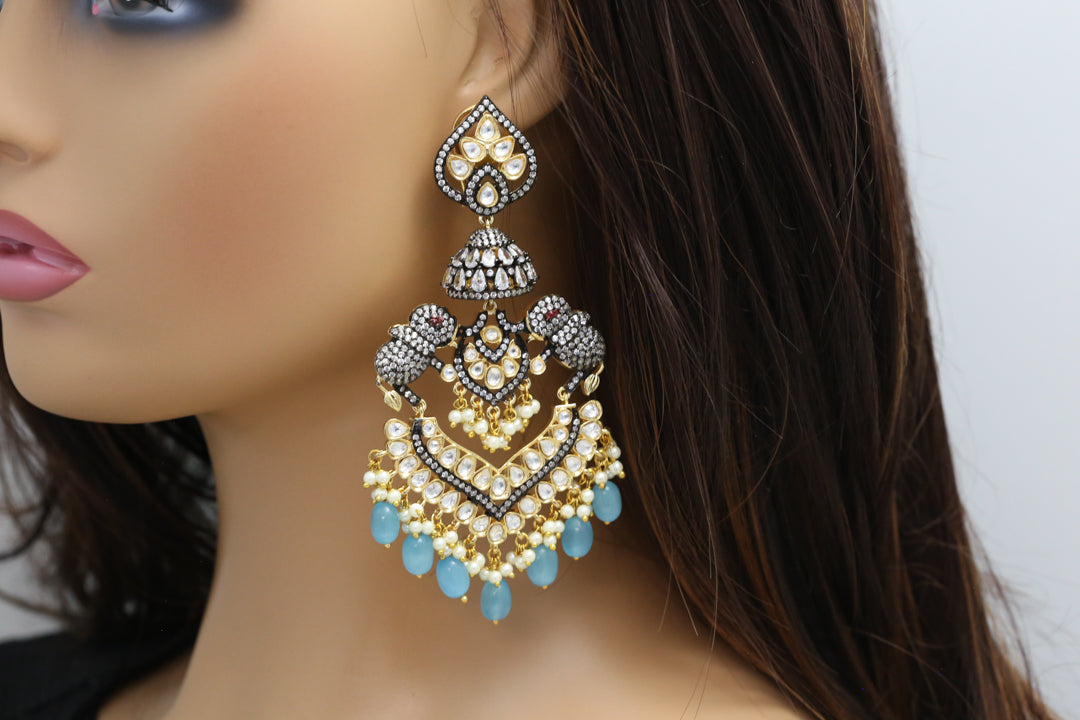 Large Kundan Polki Chandbaali - Victorian