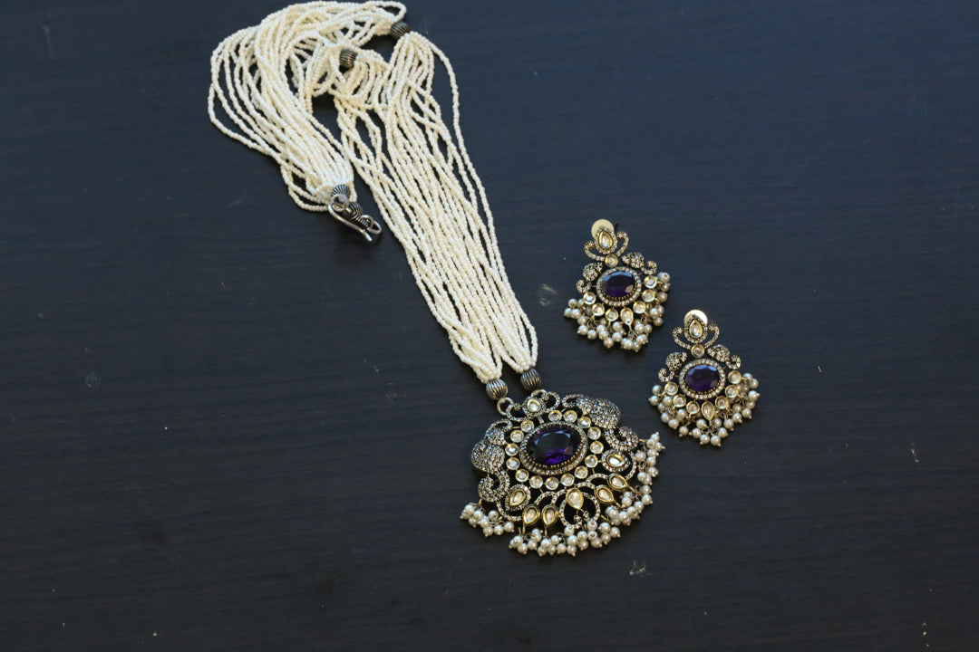 Dual Tone Victorian Necklace Set - Purple