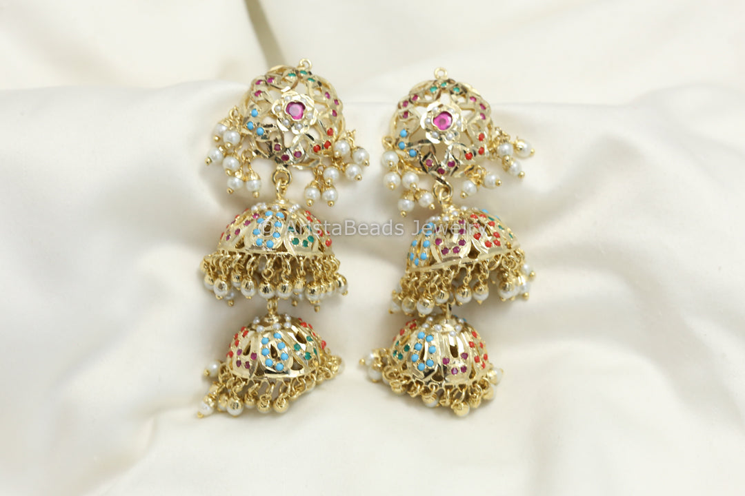 CZ Jadau Layered Jhumka