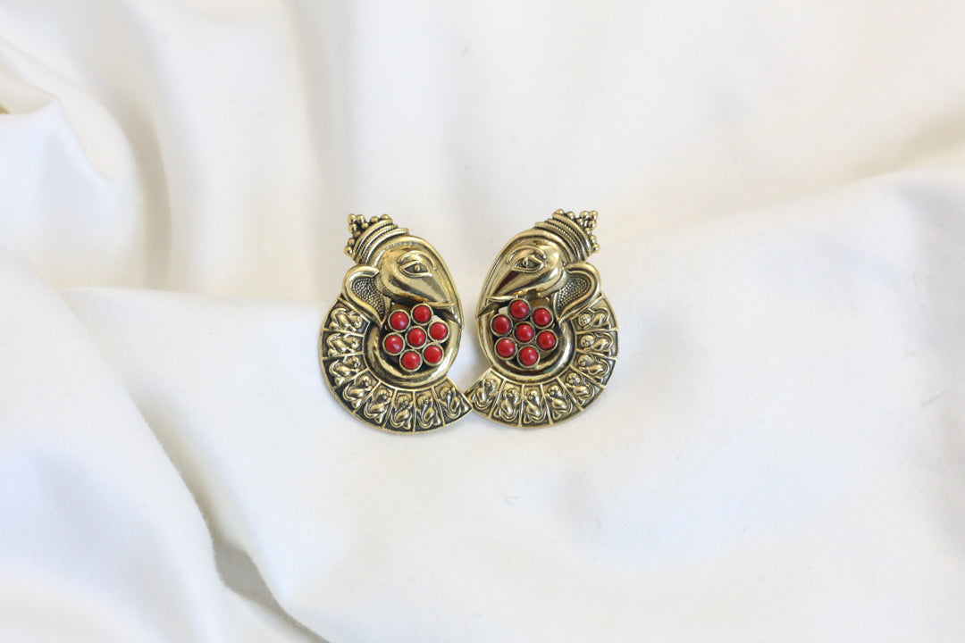 Antique Ganesha Coral Earrings