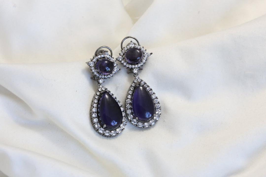 Candy Look Pota & CZ Earrings - Purple