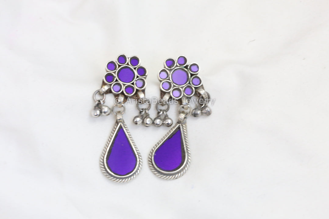 Alia Glass Earrings - Purple