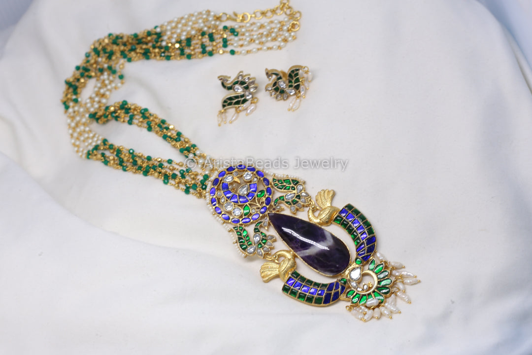 Jadau Fusion Necklace Set -  Amethyst (Removable)