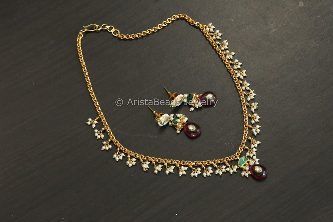 Danity Pachi Kundan Chain Set - Inlay Kunan Drops