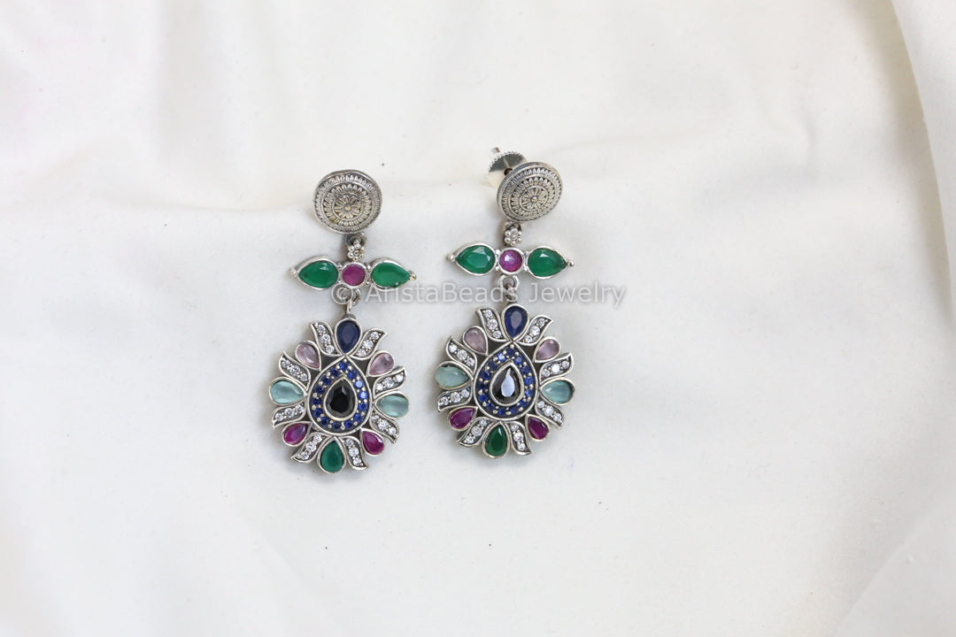 CZ Polki Silver Look Earrings - Multi