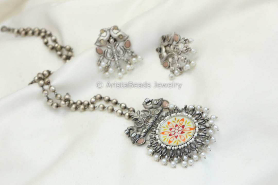 Meenakari Pendant Set - Peach