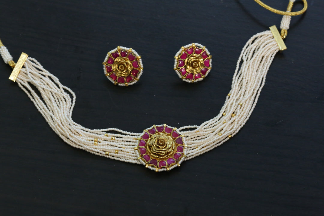 Dainty Pachi Necklace Set - Ruby