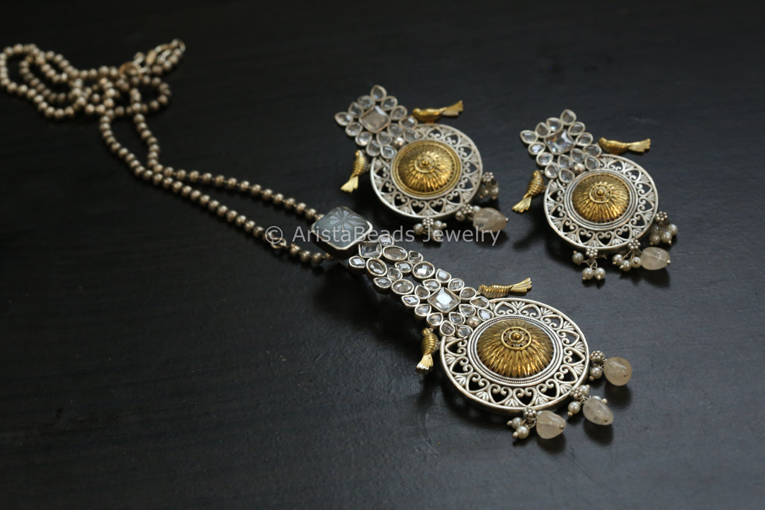 Dainty Dual Tone Necklace Set - Gray