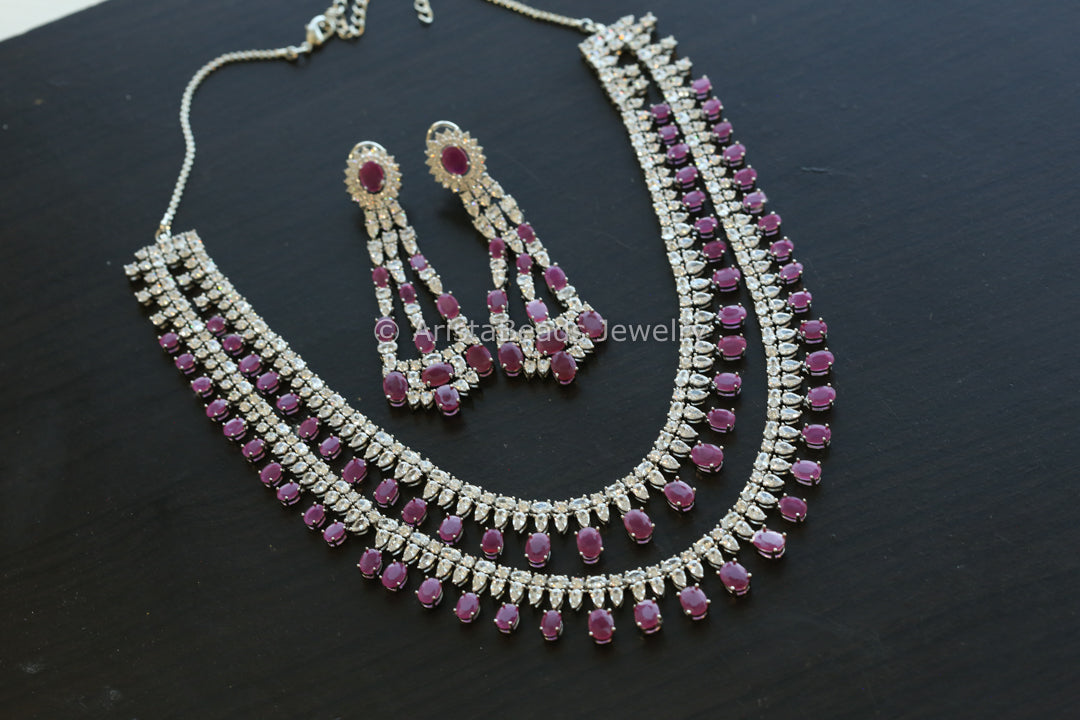 Long Premium Ruby CZ Necklace Set