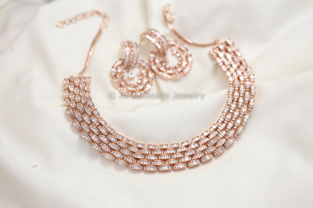 Contemporary Rose Gold CZ Necklace Set