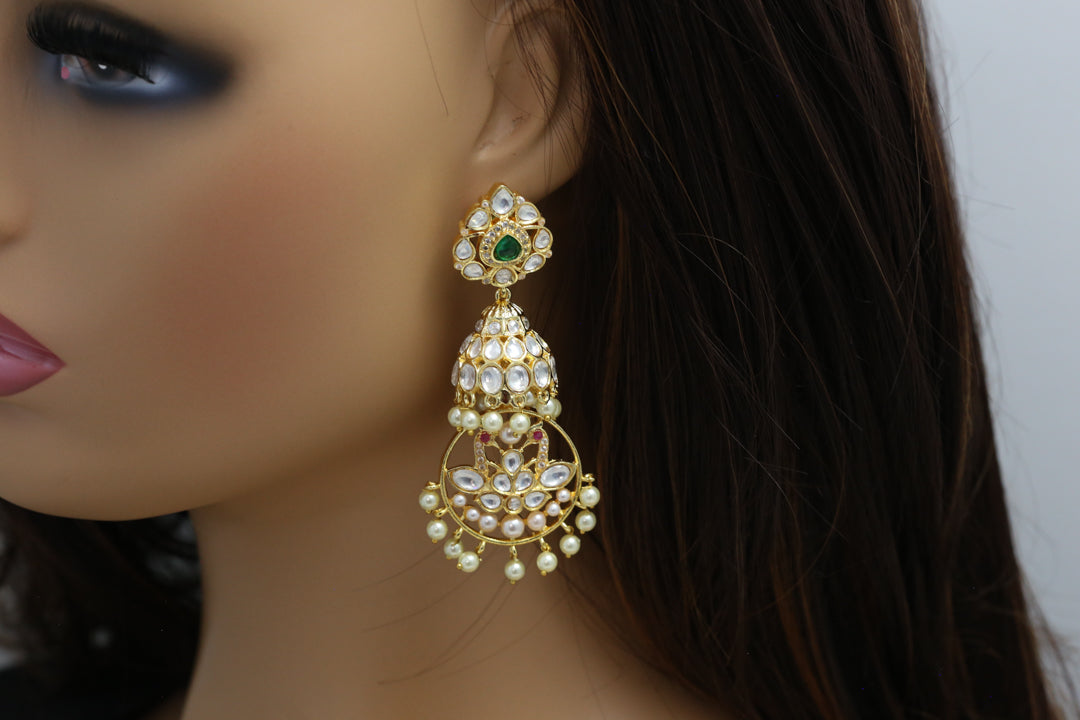 Foil Kundan Polki Jhumka Chandbaali - Green