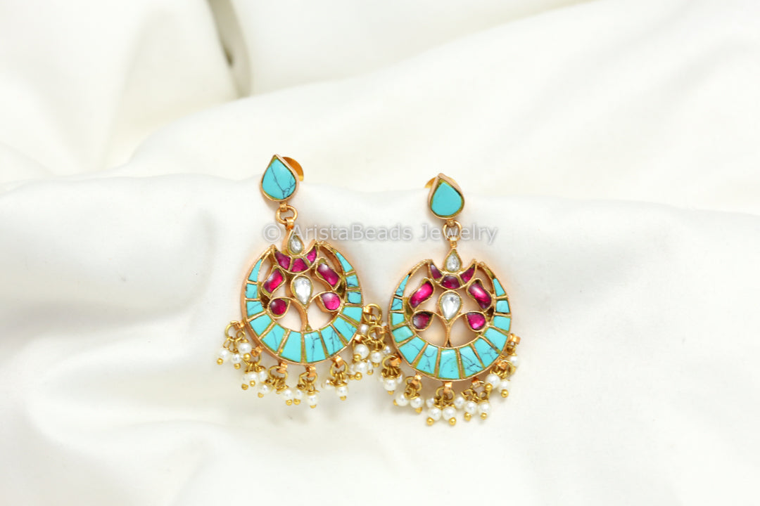 Turquoise Kundan Jadau Chandbaali