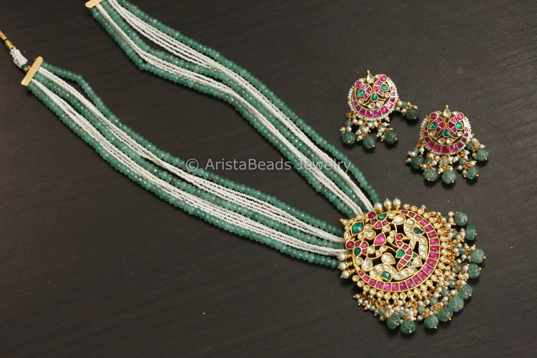 Royal Fine Pachi Kundan Long Necklace Set - Aventurine