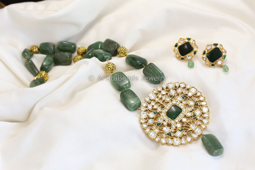 Next to Real Jadau Kundan Necklace Set - Strawberry Quartz