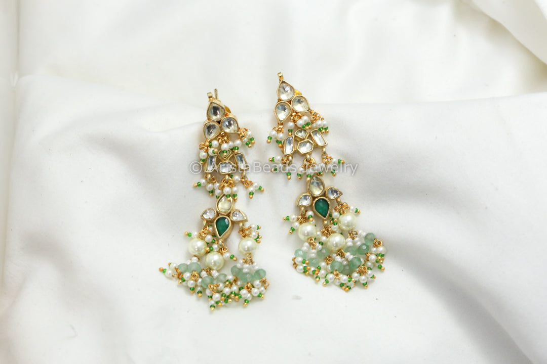 Dainty Pachi Kundan Earrings - Aventurine Drops