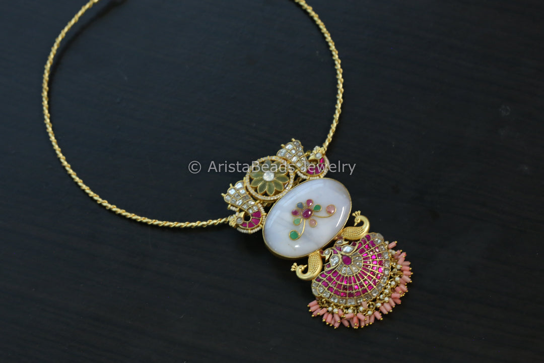 Moonstone, Kundan Inlay & Jadau Kundan Pendant ( Removable)