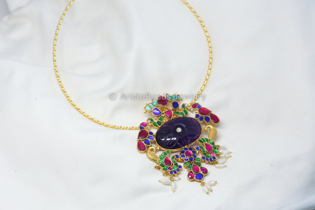 Jadau Fusion Hasli Necklace Set - Amethyst (Removable)