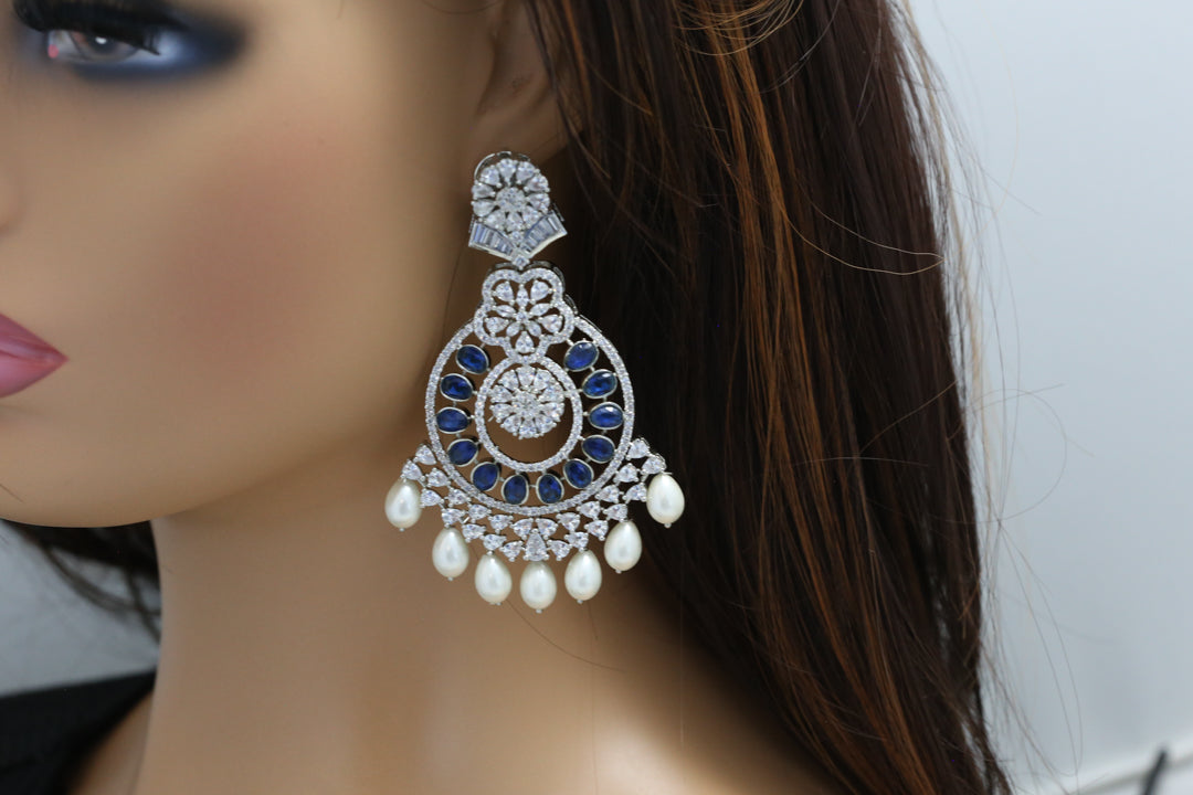 Premium CZ & Hydro Chandbaali - Blue