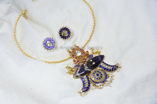 Jadau Fusion Hasli Necklace Set - Amethyst (Removable)