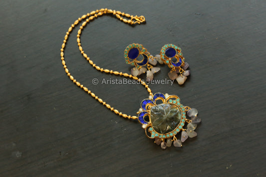 Labradorite Turquoise Pendant Set - Chain