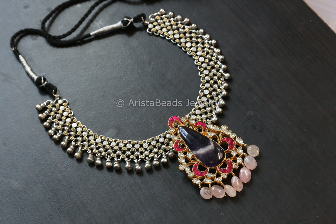 Amethyst Jadau Kundan Pendant Necklace - Style 7