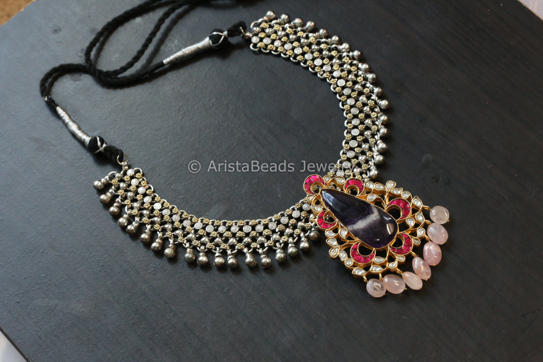 Amethyst Jadau Kundan Pendant Necklace - Style 7