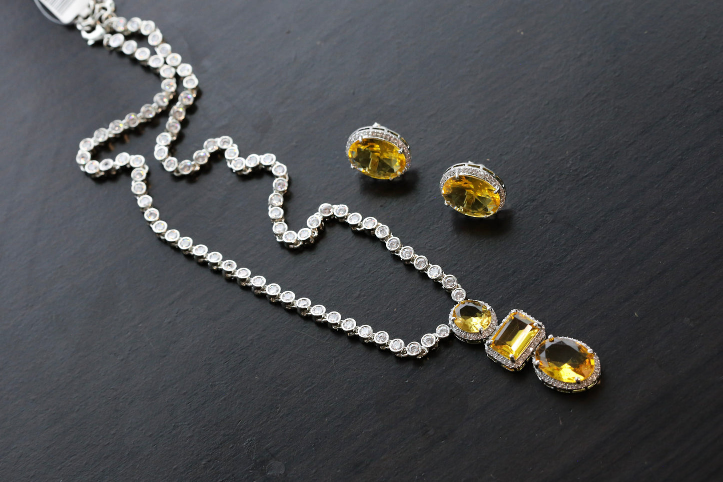 Premium Designer Yellow Sapphire Color CZ Necklace (103-72)