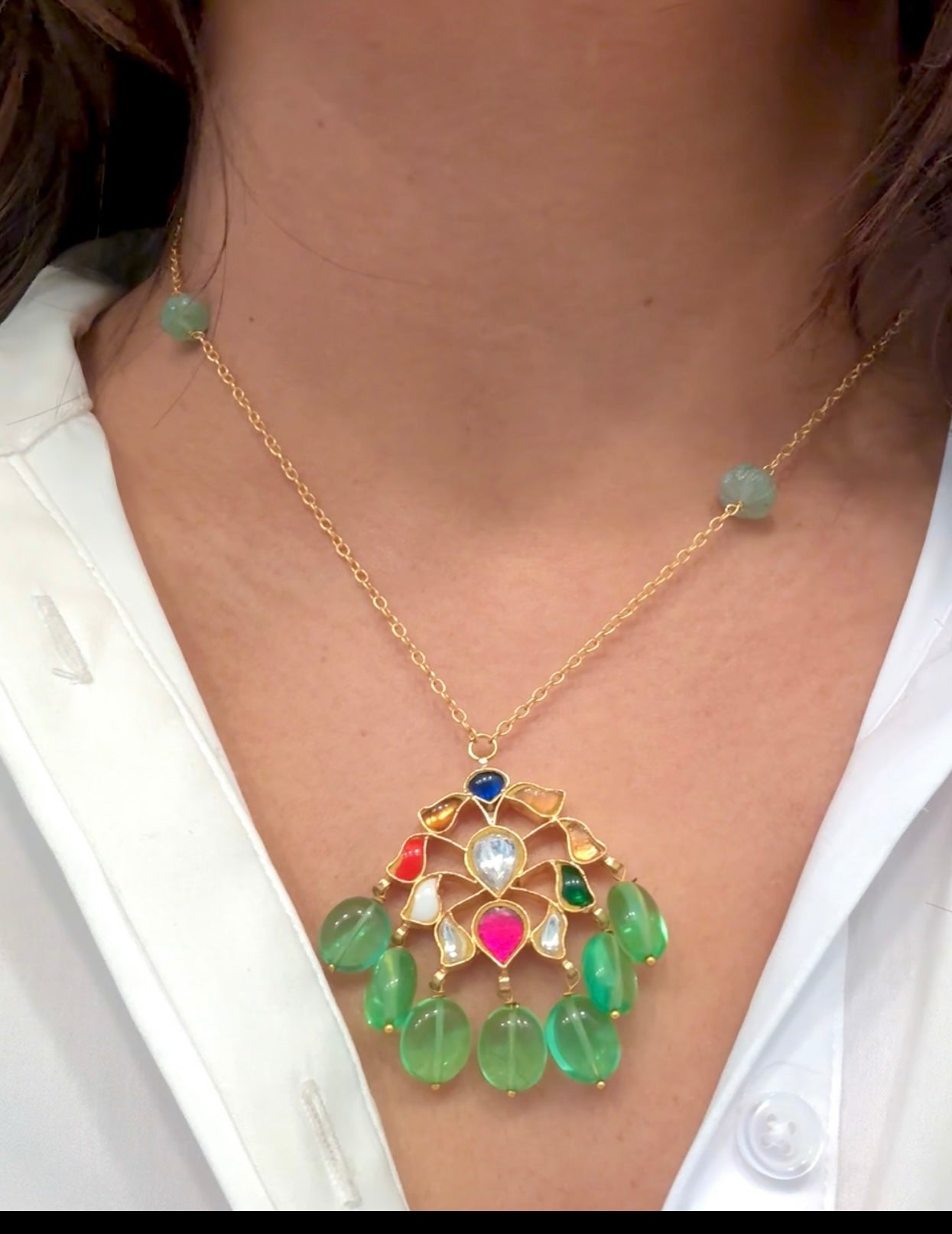 Shruti Dainty Kundan Necklace - Navratan