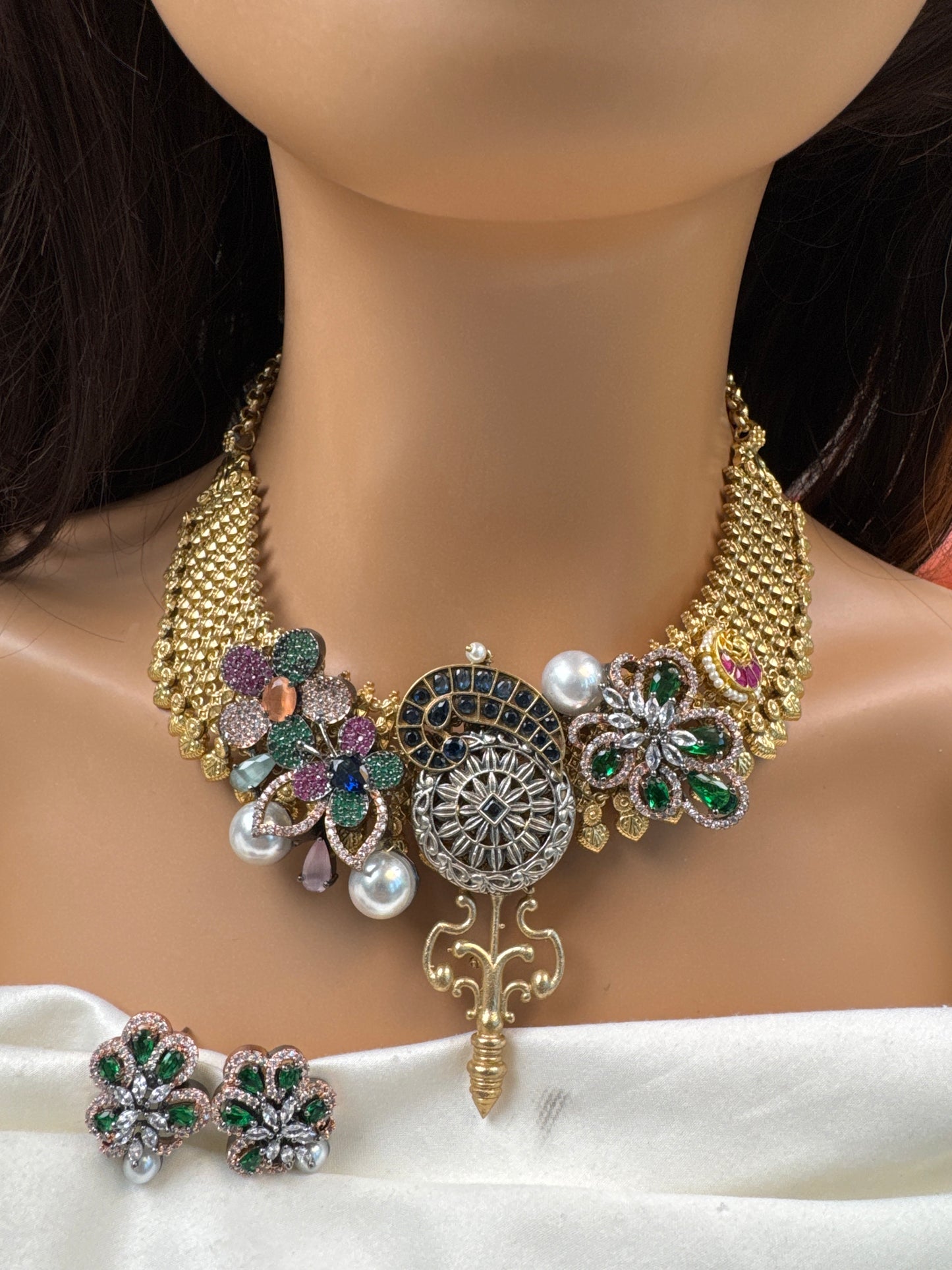 Radha Fusion Necklace (104-21) - Blue